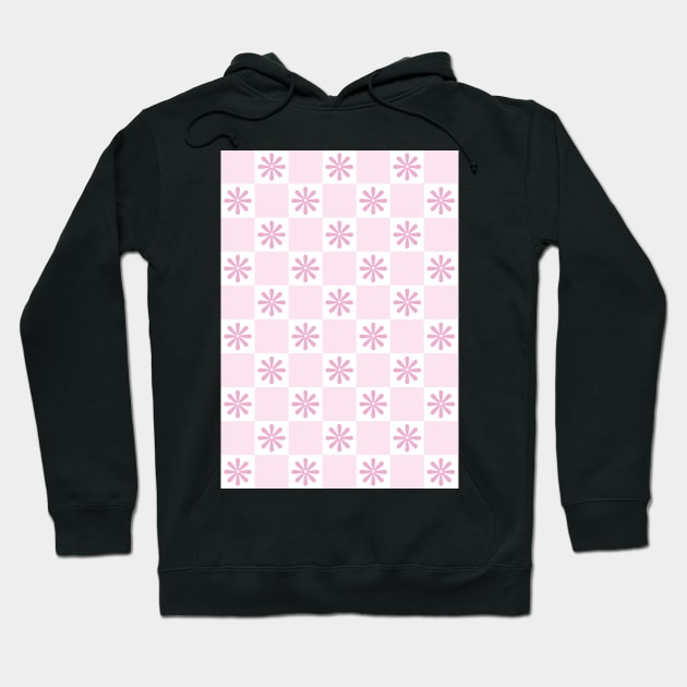 Retro Pink Checkered Floral Pattern Hoodie by Just a Cute World